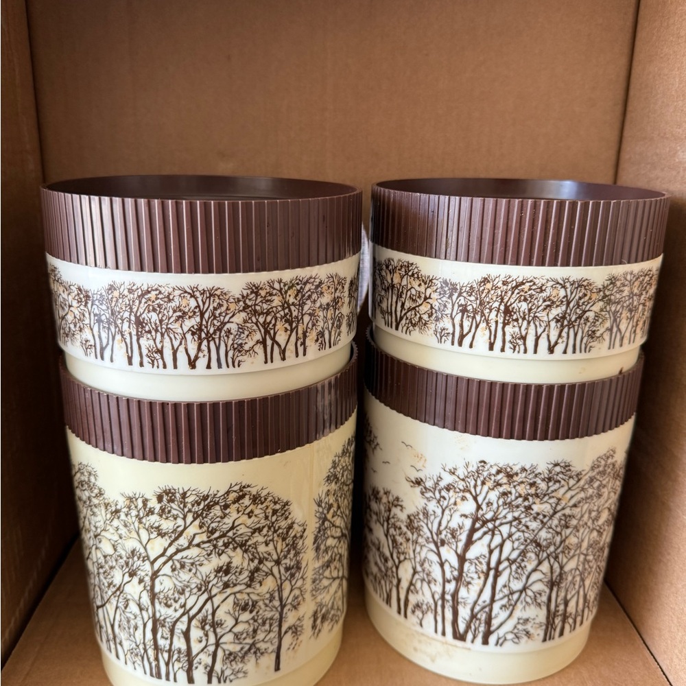 Brown and Cream Tree Design‎ Vintage Canisters Set of 4